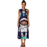Boy Spaceman Space Rocket Ufo Planets Stars Sleeveless Round Neck Midi Dress