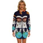 Boy Spaceman Space Rocket Ufo Planets Stars Womens Long Sleeve Shirt Dress