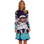 Boy Spaceman Space Rocket Ufo Planets Stars Long Sleeve Shirt Collar A-Line Dress