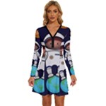 Boy Spaceman Space Rocket Ufo Planets Stars Long Sleeve Deep V Mini Dress 