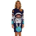 Boy Spaceman Space Rocket Ufo Planets Stars Long Sleeve Shirt Collar Bodycon Dress