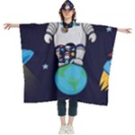 Boy Spaceman Space Rocket Ufo Planets Stars Women s Hooded Rain Ponchos