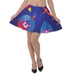 Cartoon Funny Aliens With Ufo Duck Starry Sky Set Velvet Skater Skirt