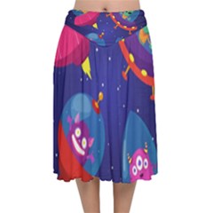 Velvet Flared Midi Skirt 