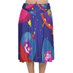 Cartoon Funny Aliens With Ufo Duck Starry Sky Set Velvet Flared Midi Skirt