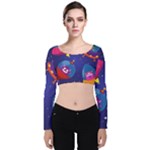 Cartoon Funny Aliens With Ufo Duck Starry Sky Set Velvet Long Sleeve Crop Top