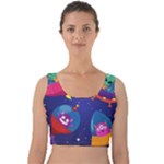 Cartoon Funny Aliens With Ufo Duck Starry Sky Set Velvet Crop Top