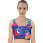 Cartoon Funny Aliens With Ufo Duck Starry Sky Set Velvet Racer Back Crop Top