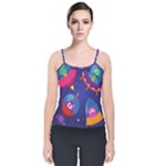 Cartoon Funny Aliens With Ufo Duck Starry Sky Set Velvet Spaghetti Strap Top