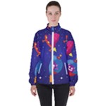 Cartoon Funny Aliens With Ufo Duck Starry Sky Set Women s High Neck Windbreaker