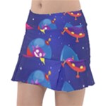Cartoon Funny Aliens With Ufo Duck Starry Sky Set Classic Tennis Skirt