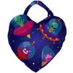 Cartoon Funny Aliens With Ufo Duck Starry Sky Set Giant Heart Shaped Tote