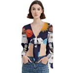 Boy Spaceman Space Rocket Ufo Planets Stars Trumpet Sleeve Cropped Top