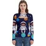 Boy Spaceman Space Rocket Ufo Planets Stars Women s Cut Out Long Sleeve T-Shirt