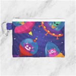 Cartoon Funny Aliens With Ufo Duck Starry Sky Set Canvas Cosmetic Bag (Medium)