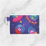 Cartoon Funny Aliens With Ufo Duck Starry Sky Set Canvas Cosmetic Bag (Small)