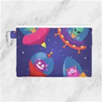 Cartoon Funny Aliens With Ufo Duck Starry Sky Set Canvas Cosmetic Bag (Large)