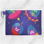 Cartoon Funny Aliens With Ufo Duck Starry Sky Set Canvas Cosmetic Bag (XL)