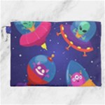 Cartoon Funny Aliens With Ufo Duck Starry Sky Set Canvas Cosmetic Bag (XXL)