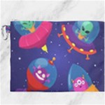 Cartoon Funny Aliens With Ufo Duck Starry Sky Set Canvas Cosmetic Bag (XXXL)