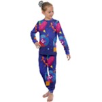 Cartoon Funny Aliens With Ufo Duck Starry Sky Set Kids  Long Sleeve Set 