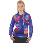 Cartoon Funny Aliens With Ufo Duck Starry Sky Set Women s Overhead Hoodie