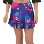 Cartoon Funny Aliens With Ufo Duck Starry Sky Set Fishtail Mini Chiffon Skirt