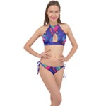 Cartoon Funny Aliens With Ufo Duck Starry Sky Set Cross Front Halter Bikini Set