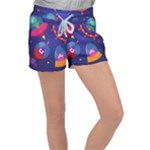 Cartoon Funny Aliens With Ufo Duck Starry Sky Set Women s Velour Lounge Shorts