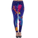 Cartoon Funny Aliens With Ufo Duck Starry Sky Set Lightweight Velour Leggings