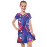 Cartoon Funny Aliens With Ufo Duck Starry Sky Set Kids  Cross Web Dress