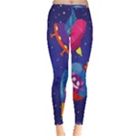 Cartoon Funny Aliens With Ufo Duck Starry Sky Set Inside Out Leggings