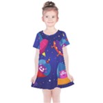 Cartoon Funny Aliens With Ufo Duck Starry Sky Set Kids  Simple Cotton Dress