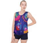 Cartoon Funny Aliens With Ufo Duck Starry Sky Set Bubble Hem Chiffon Tank Top