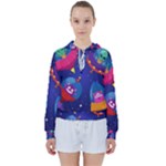 Cartoon Funny Aliens With Ufo Duck Starry Sky Set Women s Tie Up Sweat