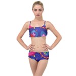 Cartoon Funny Aliens With Ufo Duck Starry Sky Set Layered Top Bikini Set