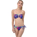 Cartoon Funny Aliens With Ufo Duck Starry Sky Set Twist Bandeau Bikini Set