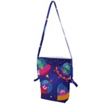 Cartoon Funny Aliens With Ufo Duck Starry Sky Set Folding Shoulder Bag
