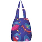 Cartoon Funny Aliens With Ufo Duck Starry Sky Set Center Zip Backpack