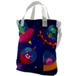 Cartoon Funny Aliens With Ufo Duck Starry Sky Set Canvas Messenger Bag