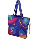 Cartoon Funny Aliens With Ufo Duck Starry Sky Set Drawstring Tote Bag
