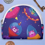 Cartoon Funny Aliens With Ufo Duck Starry Sky Set Horseshoe Style Canvas Pouch