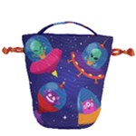 Cartoon Funny Aliens With Ufo Duck Starry Sky Set Drawstring Bucket Bag