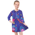 Cartoon Funny Aliens With Ufo Duck Starry Sky Set Kids  Quarter Sleeve Shirt Dress