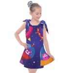Cartoon Funny Aliens With Ufo Duck Starry Sky Set Kids  Tie Up Tunic Dress