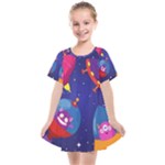 Cartoon Funny Aliens With Ufo Duck Starry Sky Set Kids  Smock Dress