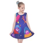Cartoon Funny Aliens With Ufo Duck Starry Sky Set Kids  Summer Dress