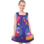 Cartoon Funny Aliens With Ufo Duck Starry Sky Set Kids  Cross Back Dress