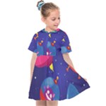 Cartoon Funny Aliens With Ufo Duck Starry Sky Set Kids  Sailor Dress