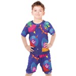 Cartoon Funny Aliens With Ufo Duck Starry Sky Set Kids  T-Shirt and Shorts Set